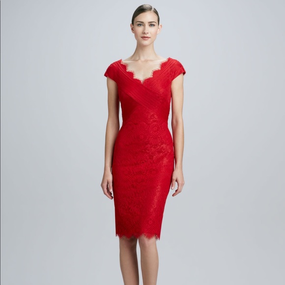 tadashi shoji red lace dress